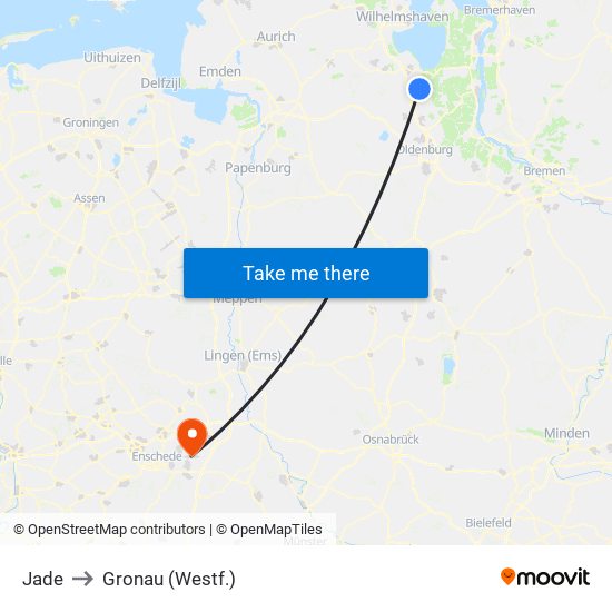 Jade to Gronau (Westf.) map