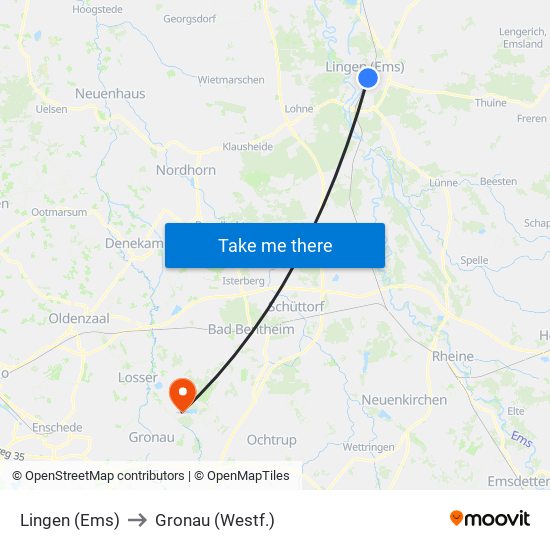 Lingen (Ems) to Gronau (Westf.) map