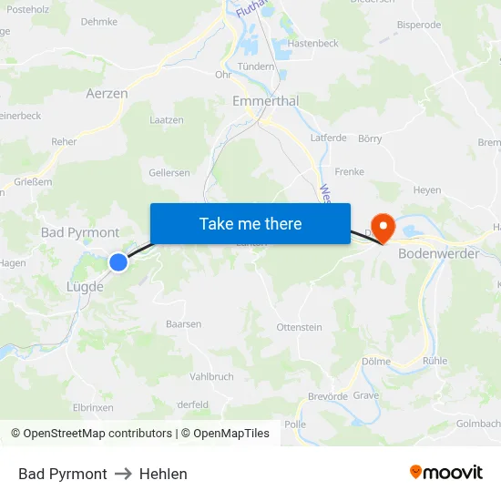 Bad Pyrmont to Hehlen map