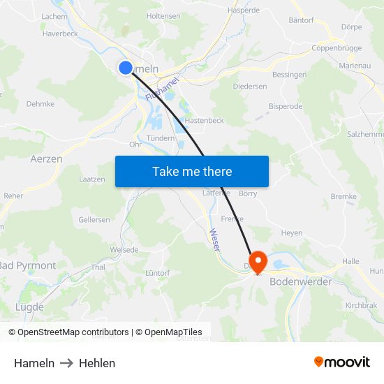 Hameln to Hehlen map