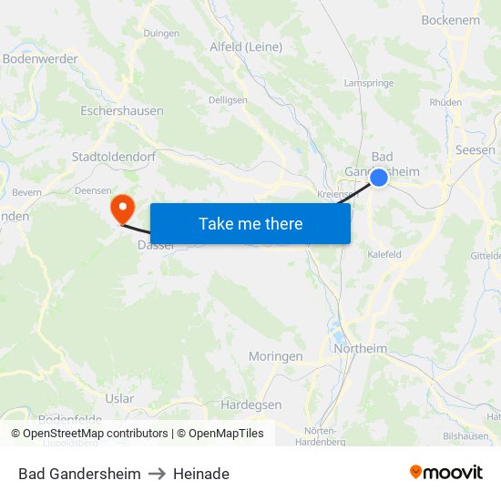 Bad Gandersheim to Heinade map
