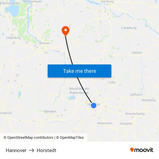 Hannover to Horstedt map