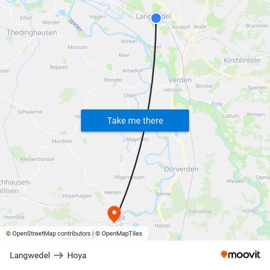 Langwedel to Hoya map