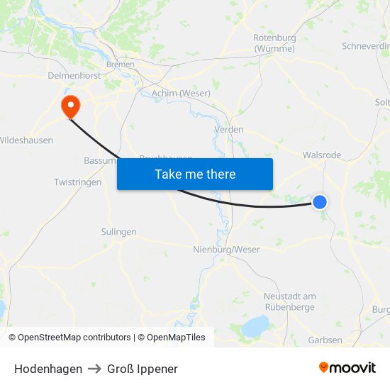 Hodenhagen to Groß Ippener map