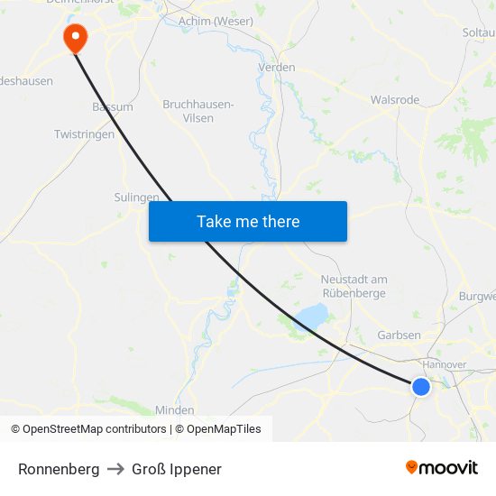 Ronnenberg to Groß Ippener map