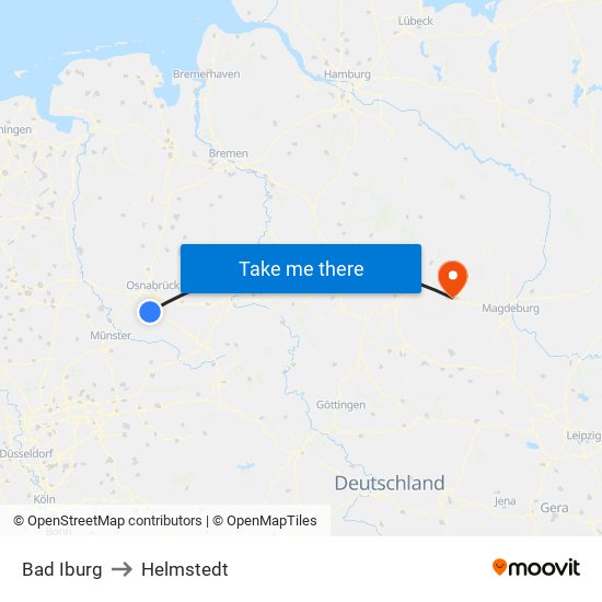 Bad Iburg to Helmstedt map