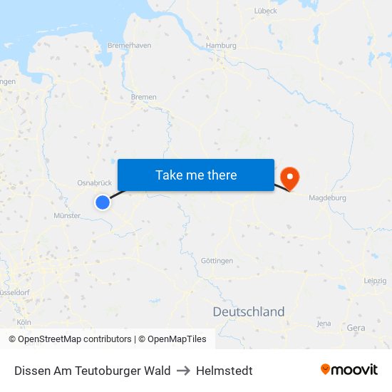 Dissen Am Teutoburger Wald to Helmstedt map