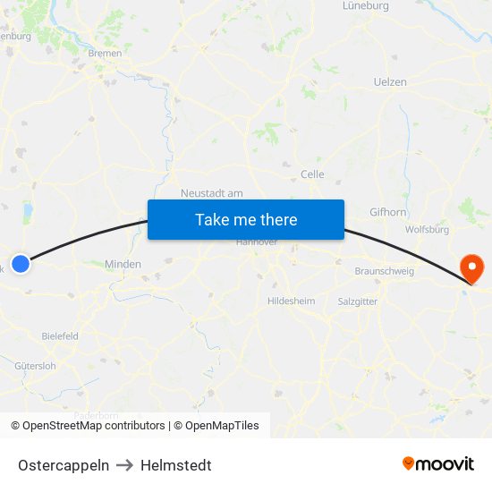 Ostercappeln to Helmstedt map