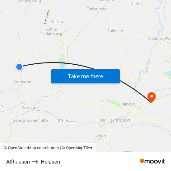 Alfhausen to Helpsen map