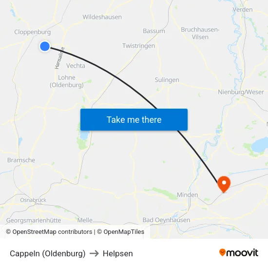 Cappeln (Oldenburg) to Helpsen map