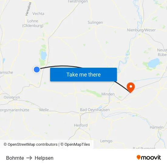 Bohmte to Helpsen map