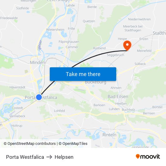 Porta Westfalica to Helpsen map