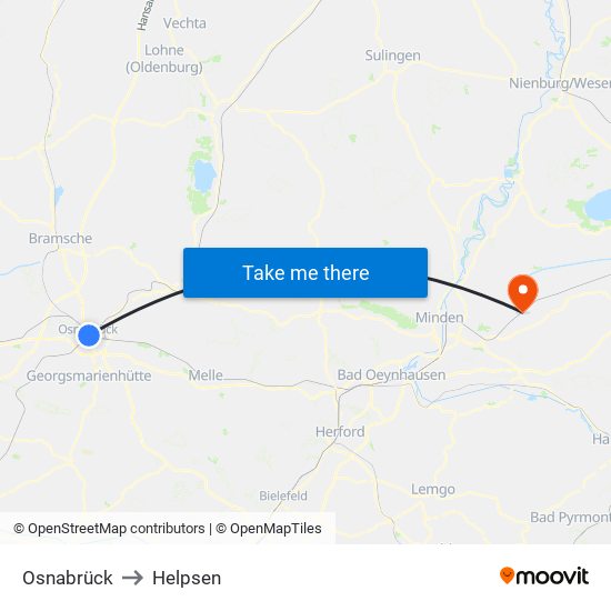 Osnabrück to Helpsen map