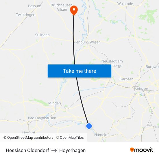 Hessisch Oldendorf to Hoyerhagen map