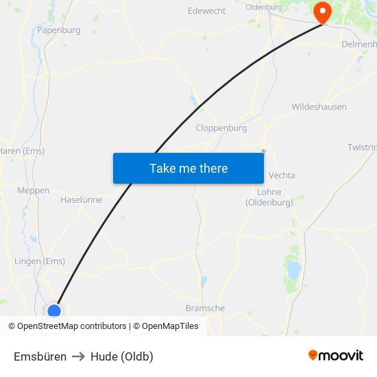 Emsbüren to Hude (Oldb) map