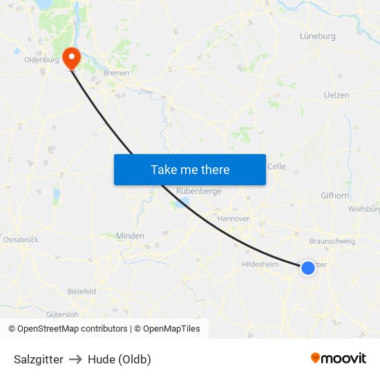 Salzgitter to Hude (Oldb) map