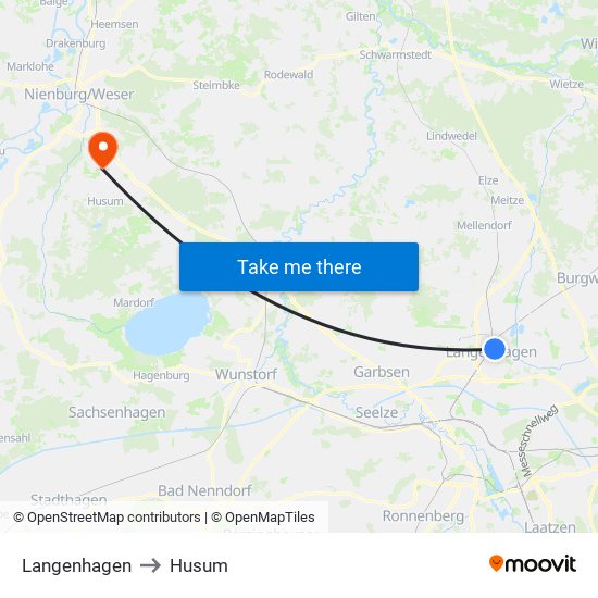 Langenhagen to Husum map