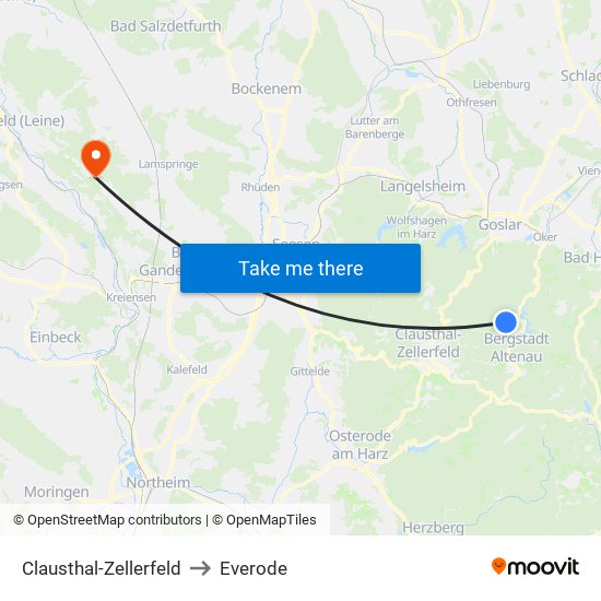 Clausthal-Zellerfeld to Everode map