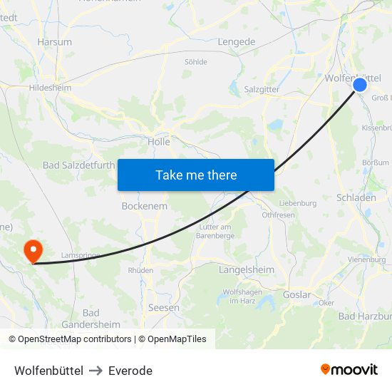 Wolfenbüttel to Everode map