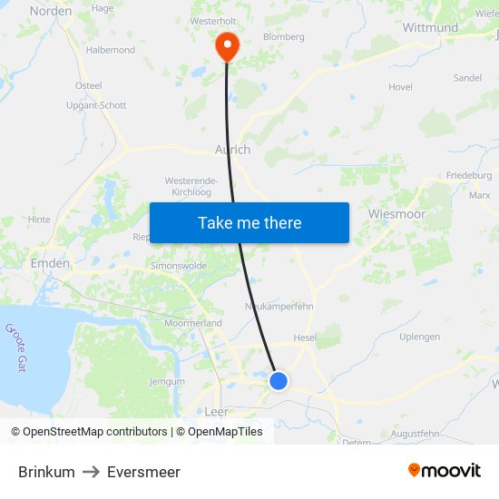 Brinkum to Eversmeer map