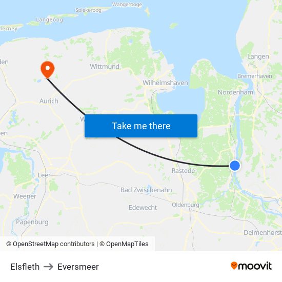 Elsfleth to Eversmeer map