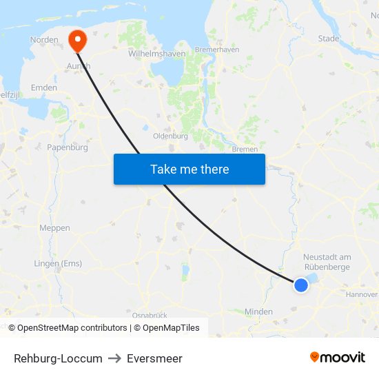 Rehburg-Loccum to Eversmeer map