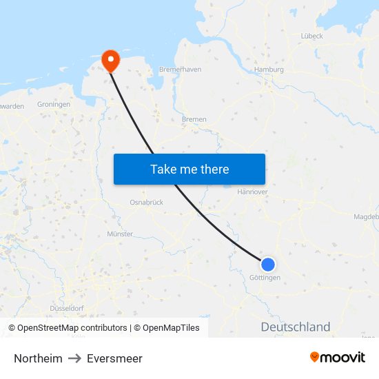 Northeim to Eversmeer map