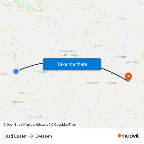 Bad Essen to Evessen map
