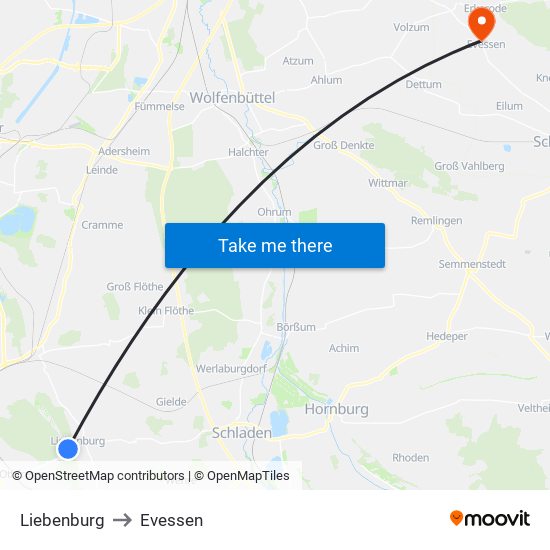 Liebenburg to Evessen map