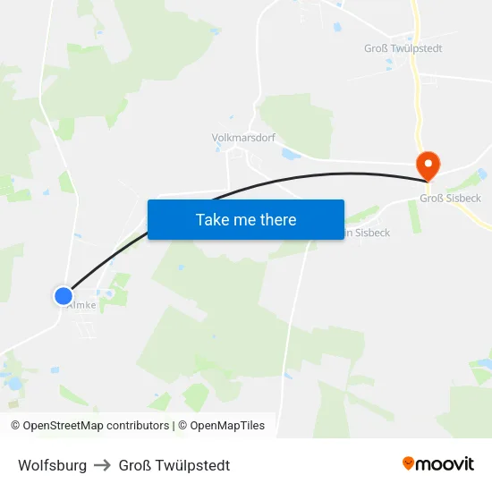 Wolfsburg to Groß Twülpstedt map