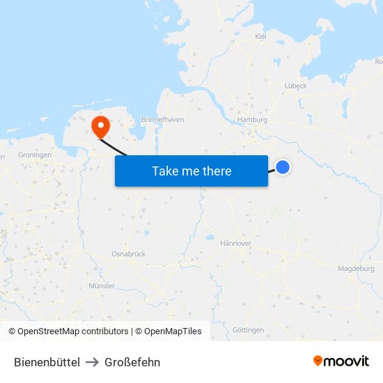 Bienenbüttel to Großefehn map