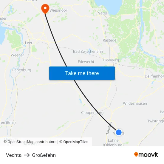 Vechta to Großefehn map