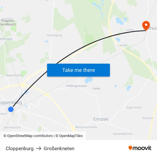 Cloppenburg to Großenkneten map