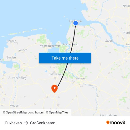 Cuxhaven to Großenkneten map