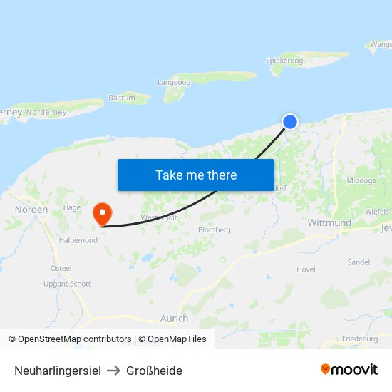 Neuharlingersiel to Großheide map