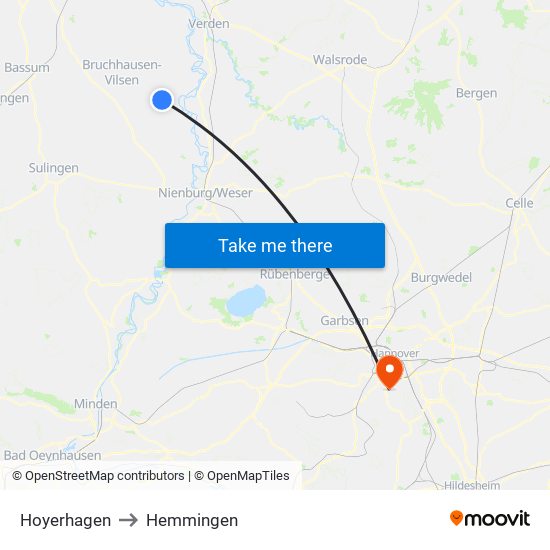 Hoyerhagen to Hemmingen map