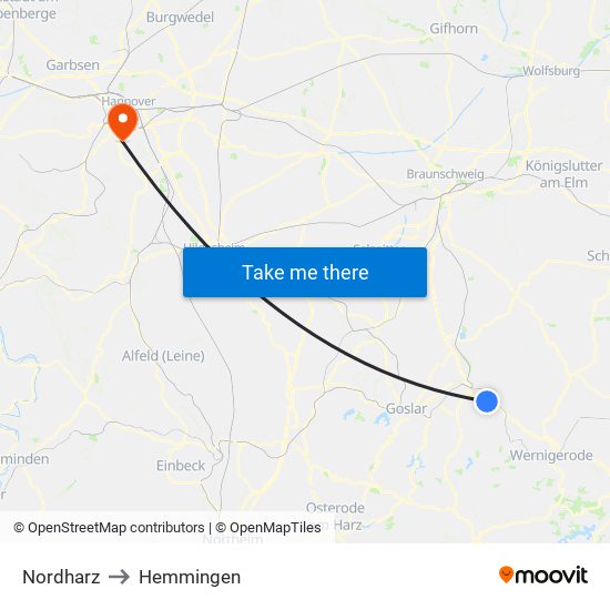 Nordharz to Hemmingen map