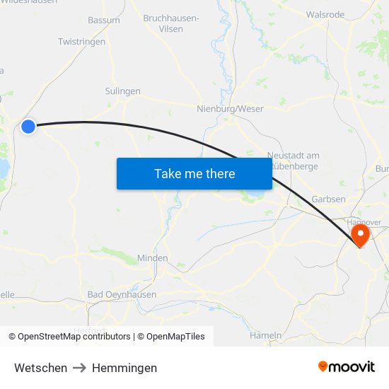 Wetschen to Hemmingen map