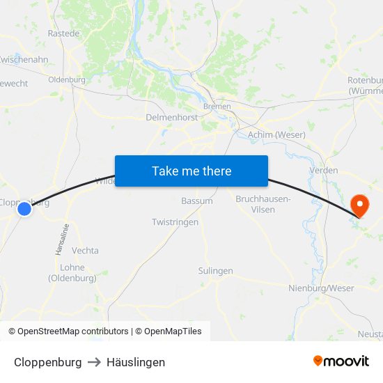 Cloppenburg to Häuslingen map