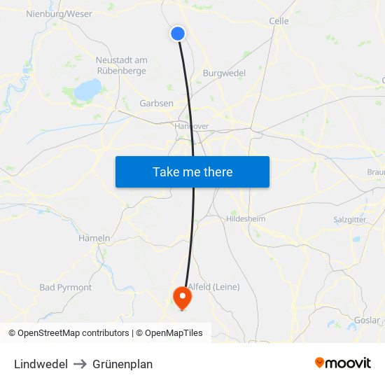 Lindwedel to Grünenplan map