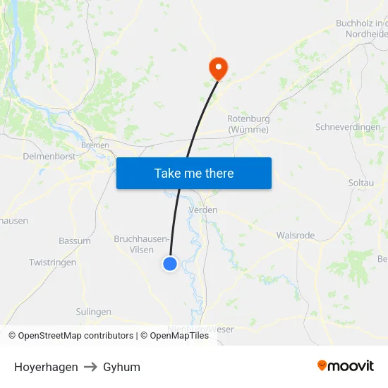 Hoyerhagen to Gyhum map