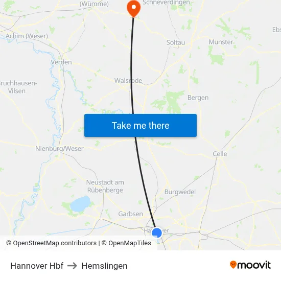 Hannover Hbf to Hemslingen map