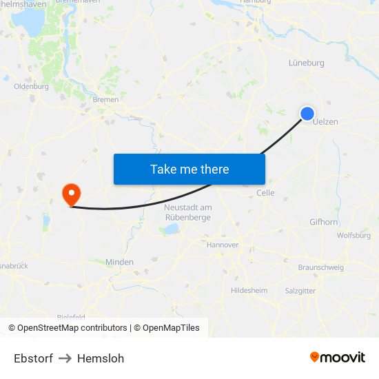 Ebstorf to Hemsloh map