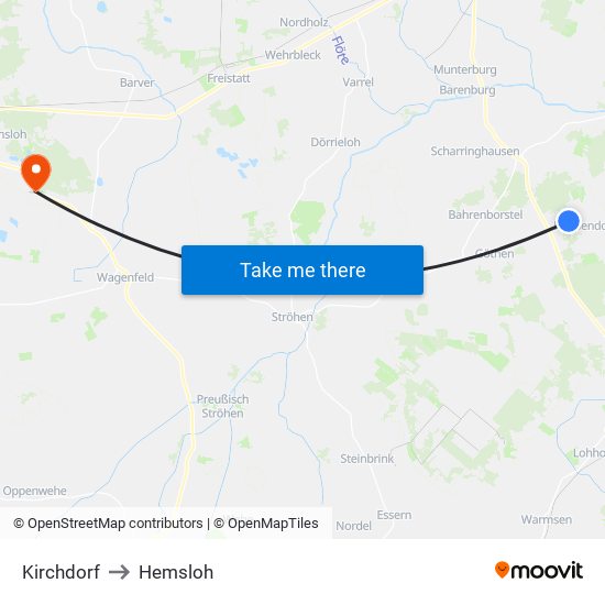 Kirchdorf to Hemsloh map