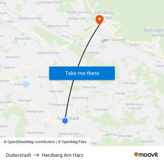 Duderstadt to Herzberg Am Harz map
