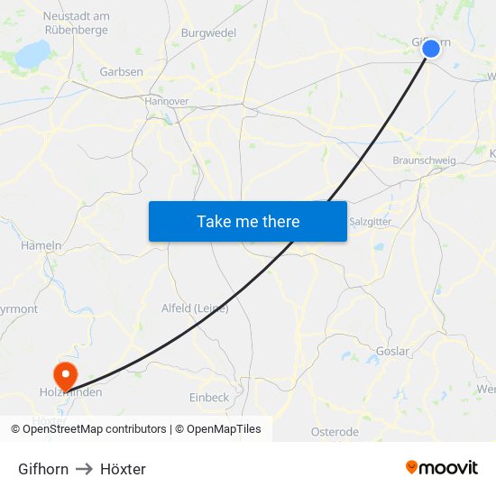 Gifhorn to Höxter map