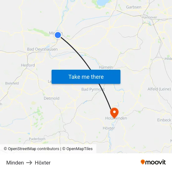 Minden to Höxter map