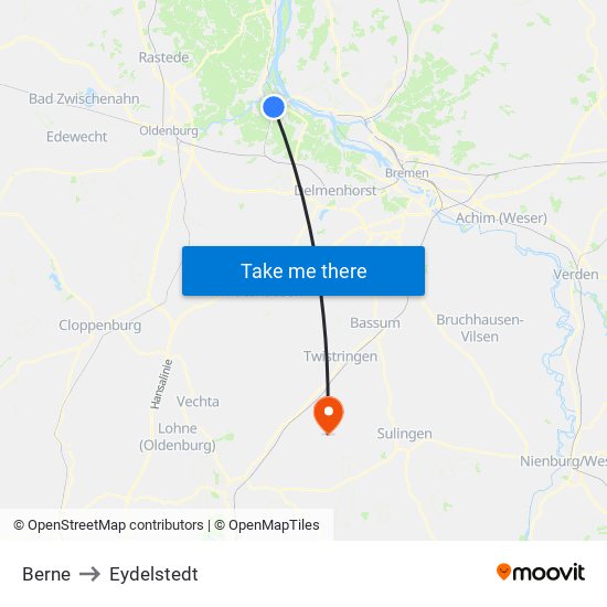 Berne to Eydelstedt map