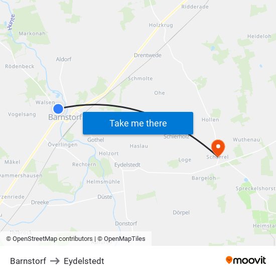 Barnstorf to Eydelstedt map