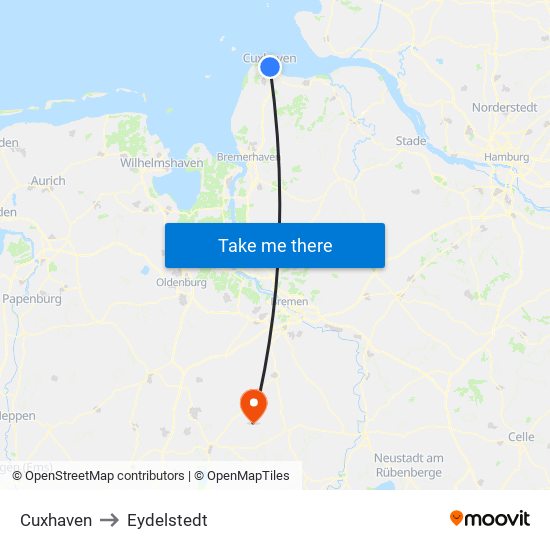 Cuxhaven to Eydelstedt map